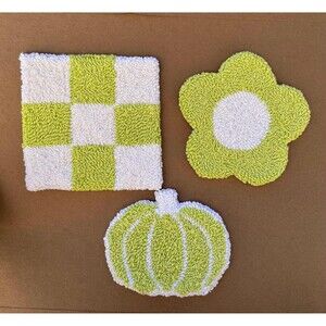 Neon Green square flower pumpkin Punch Needle Coasters | Mug Rug